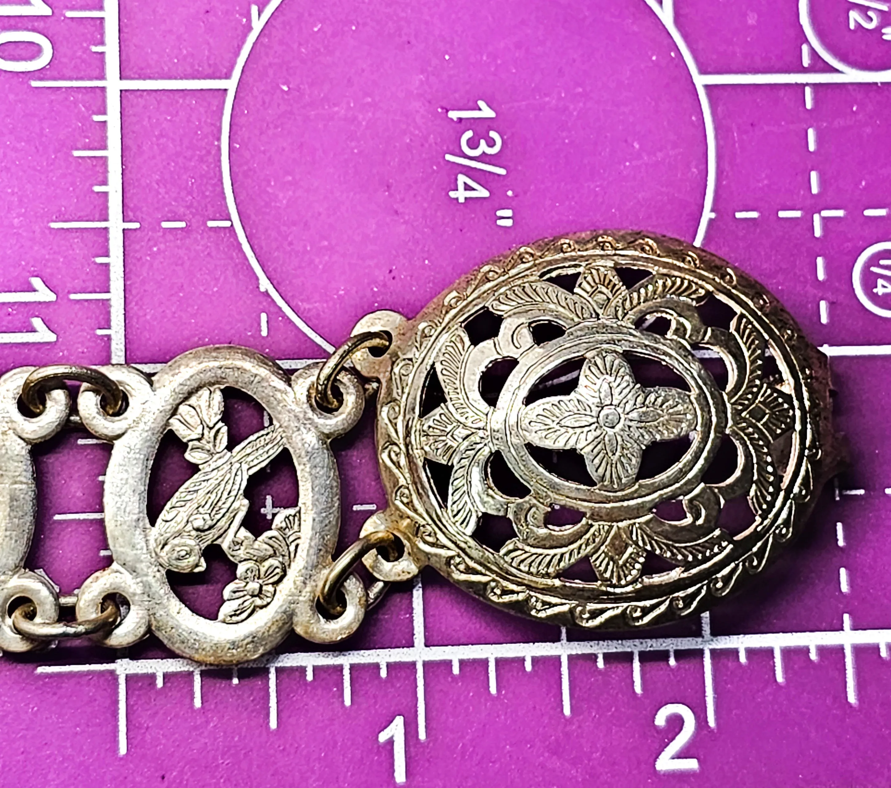 Straits Peranakan Antique Asian silver plated bird panel belt with buckle 36 inches