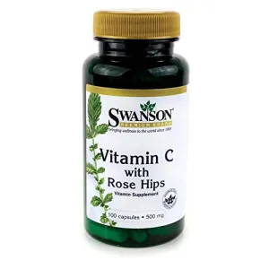 Swanson Vitamina C con Rosa Caderas Sistema Inmunológico Apoyo Piel Cardiovascular Salud Suplemento Antioxidante 500 mg 100 Cápsulas (Tapas)
