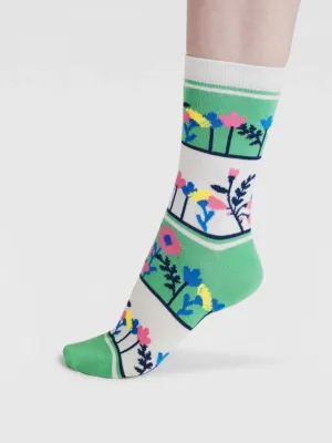 Thought Fraya Floral Garden Bamboo Socks Apple Green 4-7