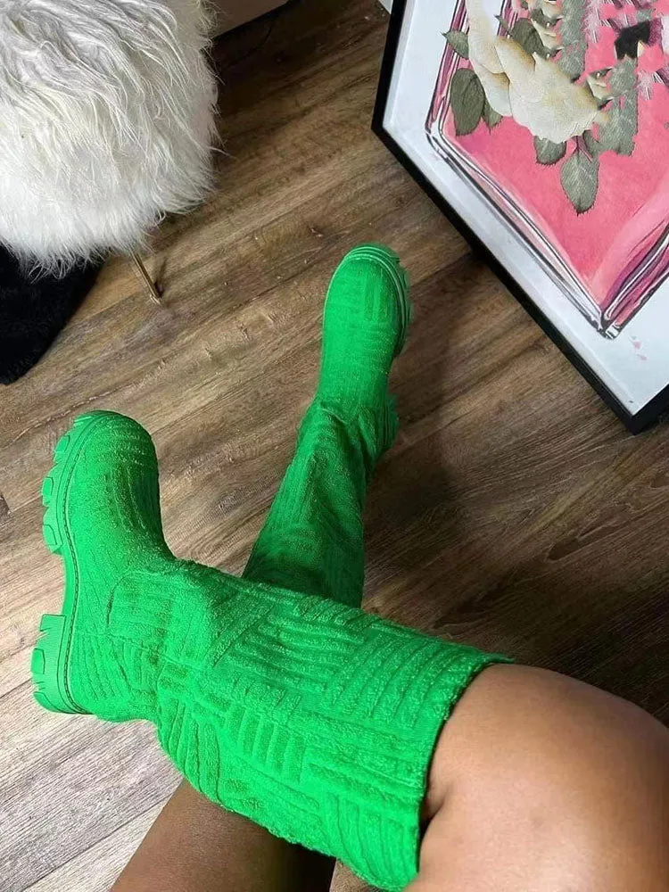Towel Round Toe Flat Boots