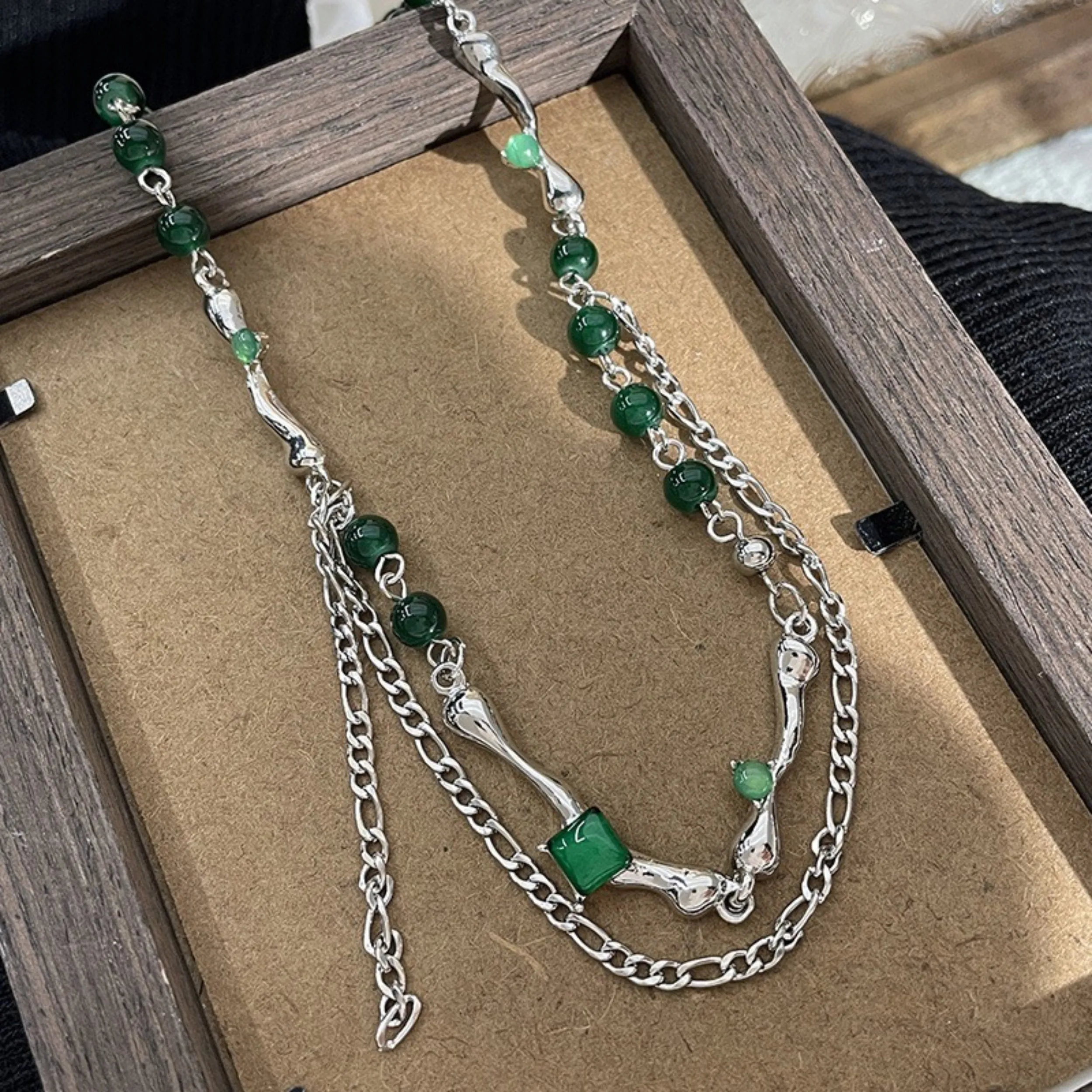 Unisex Emerald Green Layering Necklace