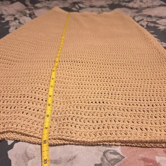 VINCE knitted crocheted neutral quiet luxury coastal midi beach skirt si…