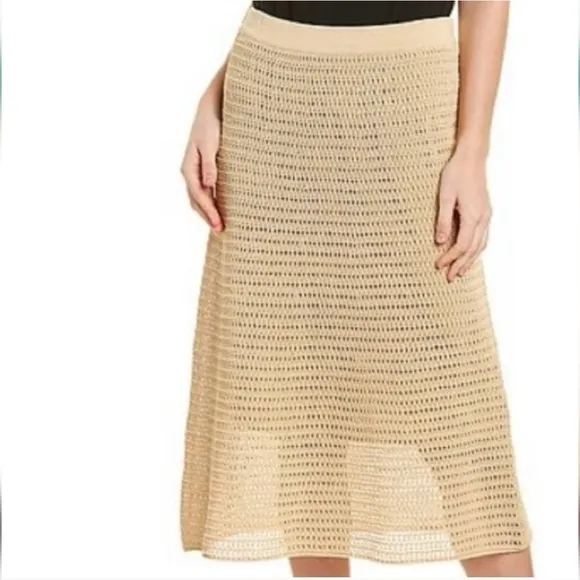 VINCE knitted crocheted neutral quiet luxury coastal midi beach skirt si…
