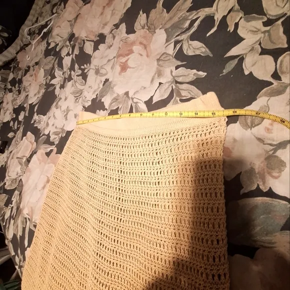 VINCE knitted crocheted neutral quiet luxury coastal midi beach skirt si…