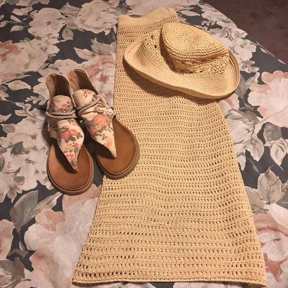 VINCE knitted crocheted neutral quiet luxury coastal midi beach skirt si…