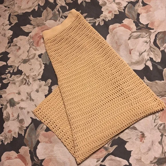 VINCE knitted crocheted neutral quiet luxury coastal midi beach skirt si…