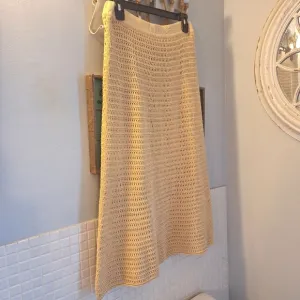 VINCE knitted crocheted neutral quiet luxury coastal midi beach skirt si…