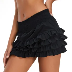 Women's Y2K Goth Skirt Low Waist Layered Ruffle Hem Short Mini Skirt Summer Cute Swing Skirt Lining Shorts