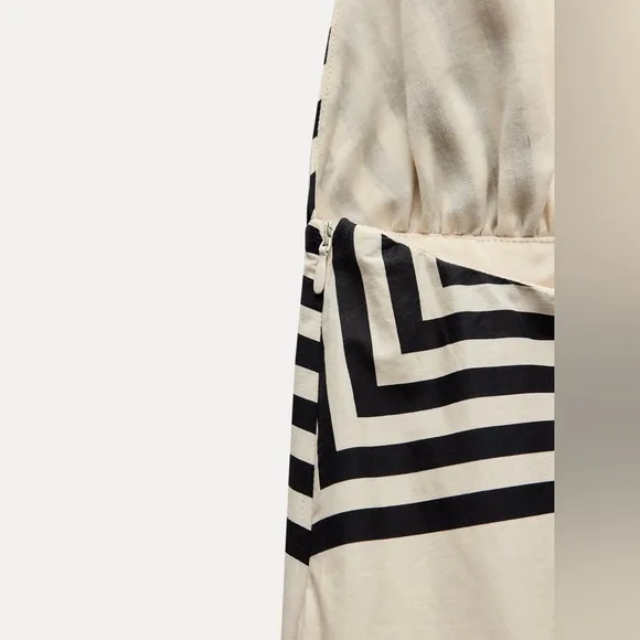 Zara Striped Poplin Midi Dress Halter Neck Color: Black and White * Size: XS