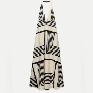 Zara Striped Poplin Midi Dress Halter Neck Color: Black and White * Size: XS